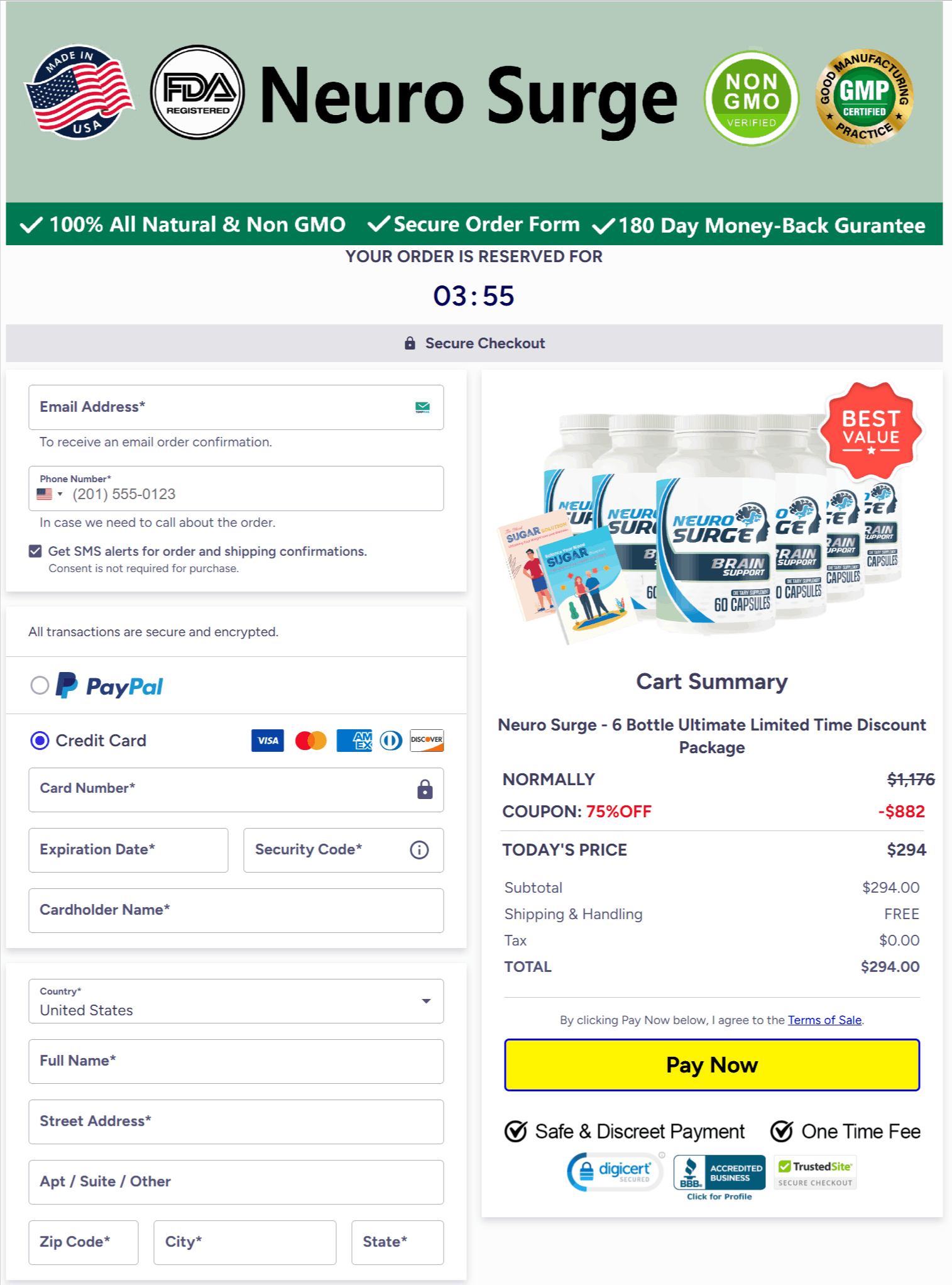 Neuro surge secure checkout page 